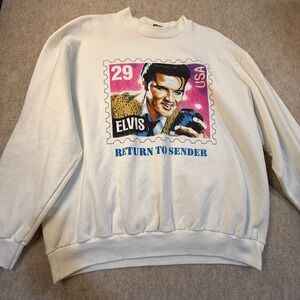 Vintage Elvis Presley Stamp Sweatshirt White XXL Return To Sender Pro-Ts USA